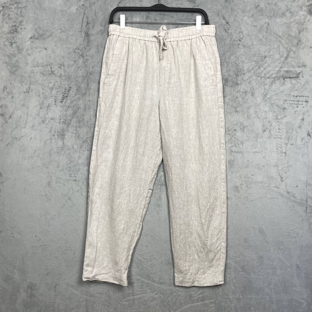Zara Linen Coastal Grandma Neutral Cropped Tapered‎ Pants Elastic Waist Medium